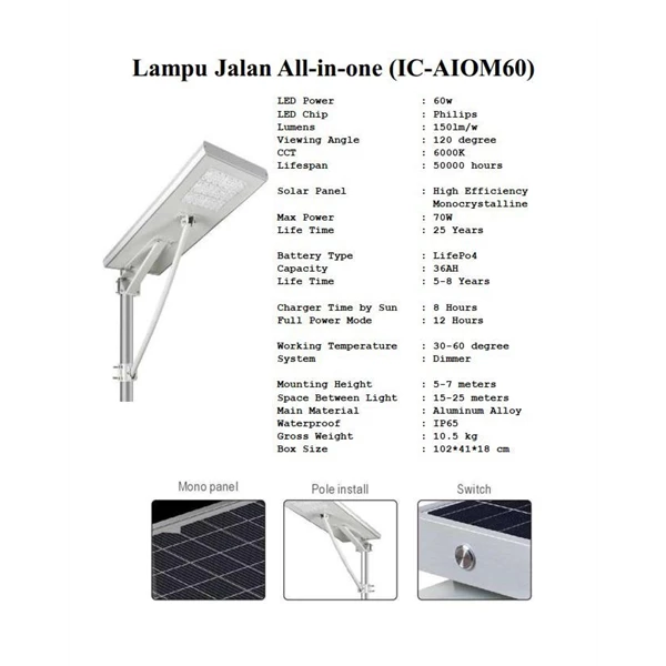 Lampu Pju All In One (Ic-Aiom 60) 60Watt